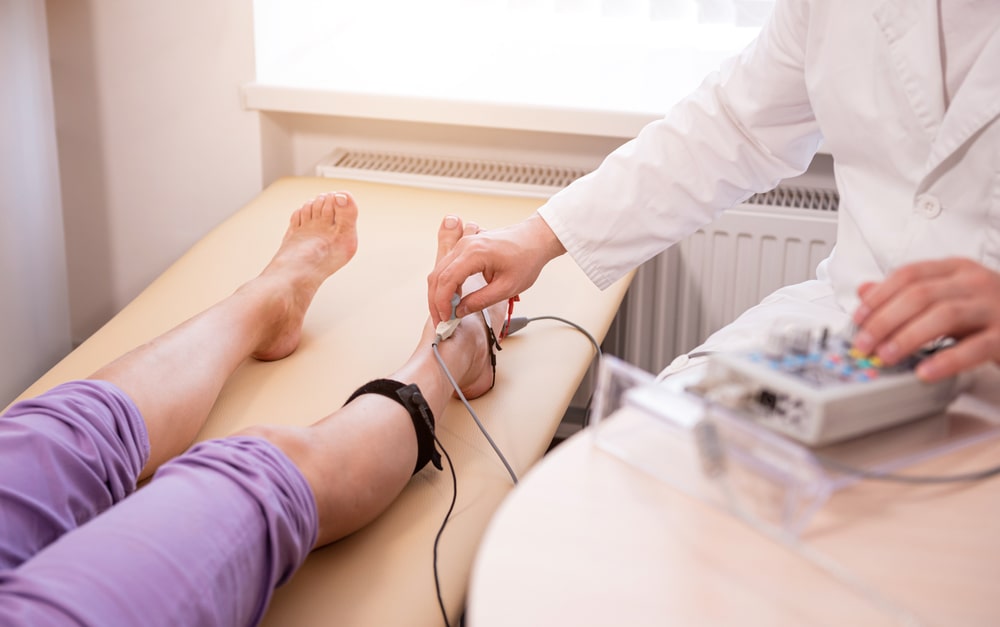 Patient nerves testing using electromyography at medical center
